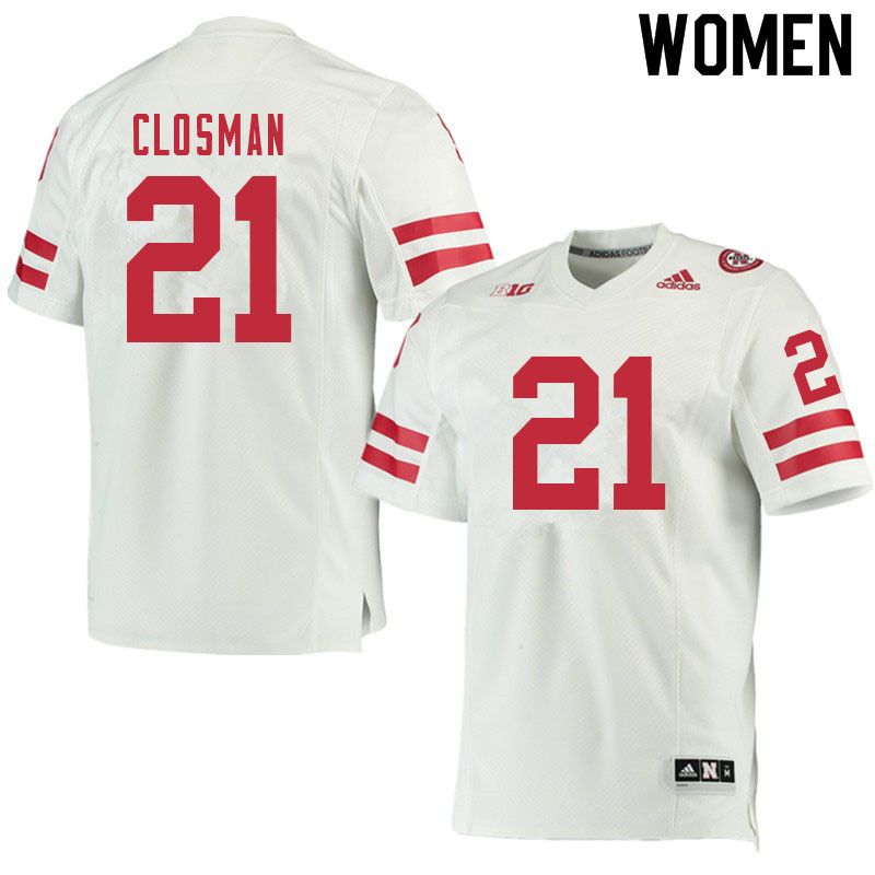 Women #21 Blake Closman Nebraska Cornhuskers College Football Jerseys Sale-White - Click Image to Close